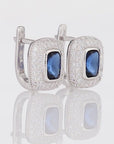 CZ Blue English Lock Earrings in Sterling Silver