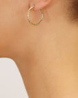 14k Gold X Pattern Diamond Cut Hoop Earrings, 1 Inch