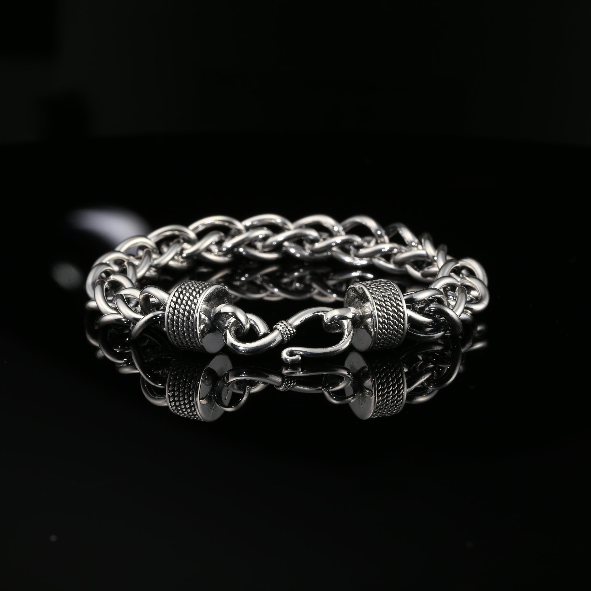 Dark Sterling Silver Handmade Byzantine Chain Bracelet. Unisex