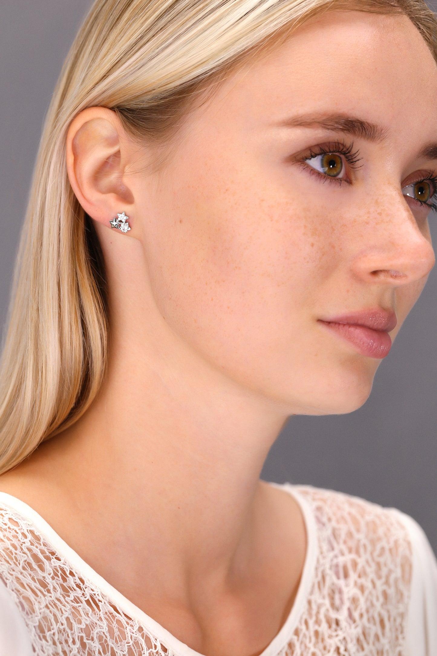 Three Stars With CZ Stud Earring in Sterling Silver