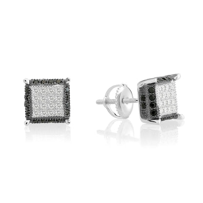 Sterling Silver Square Screw-back Stud Earrings, Unisex