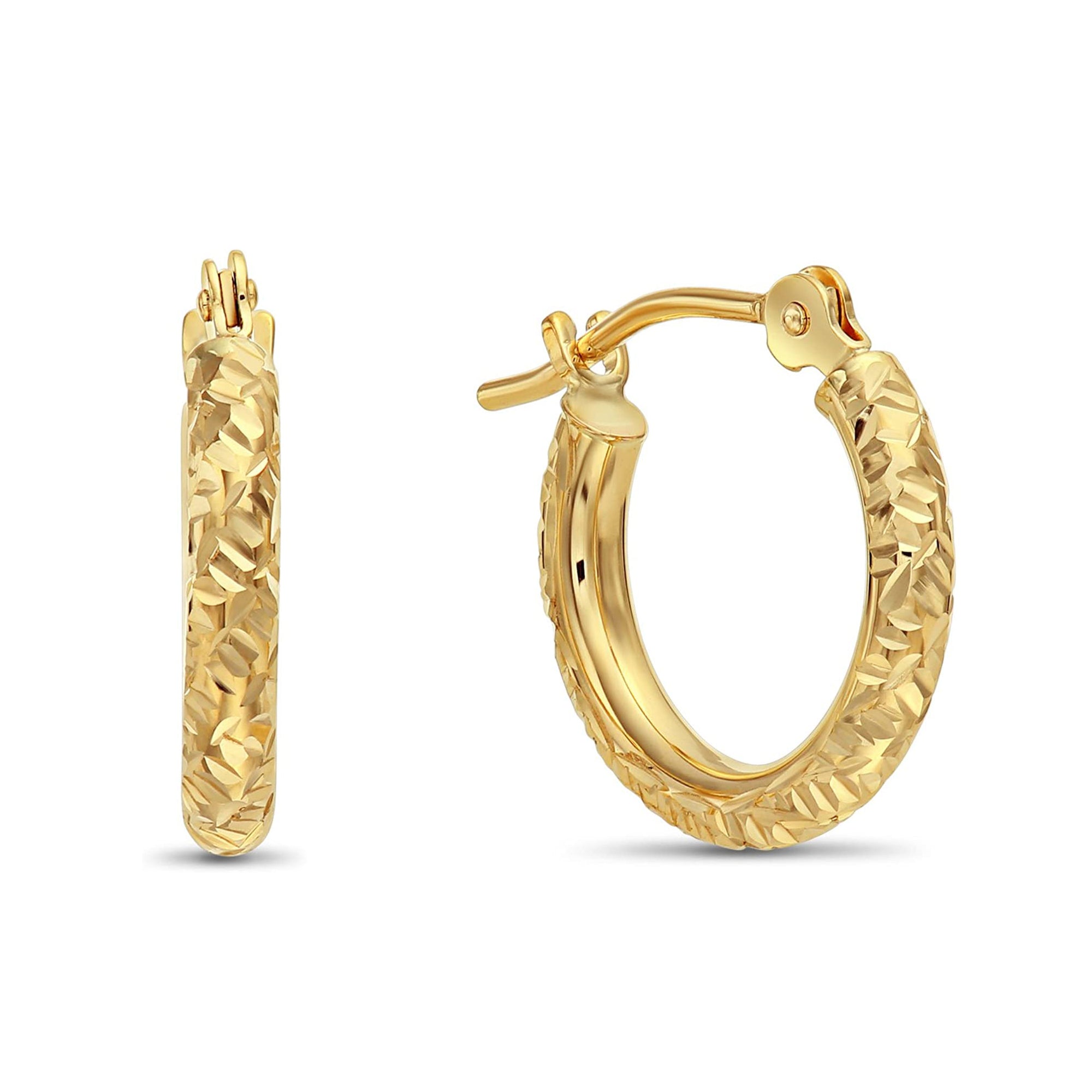 14k Gold Tornado Diamond Cut Hoop Earrings, 0.5 inch