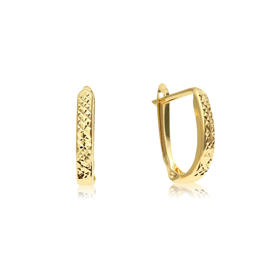 14K Gold Oval Diamond Cut Huggie Hoop Earrings