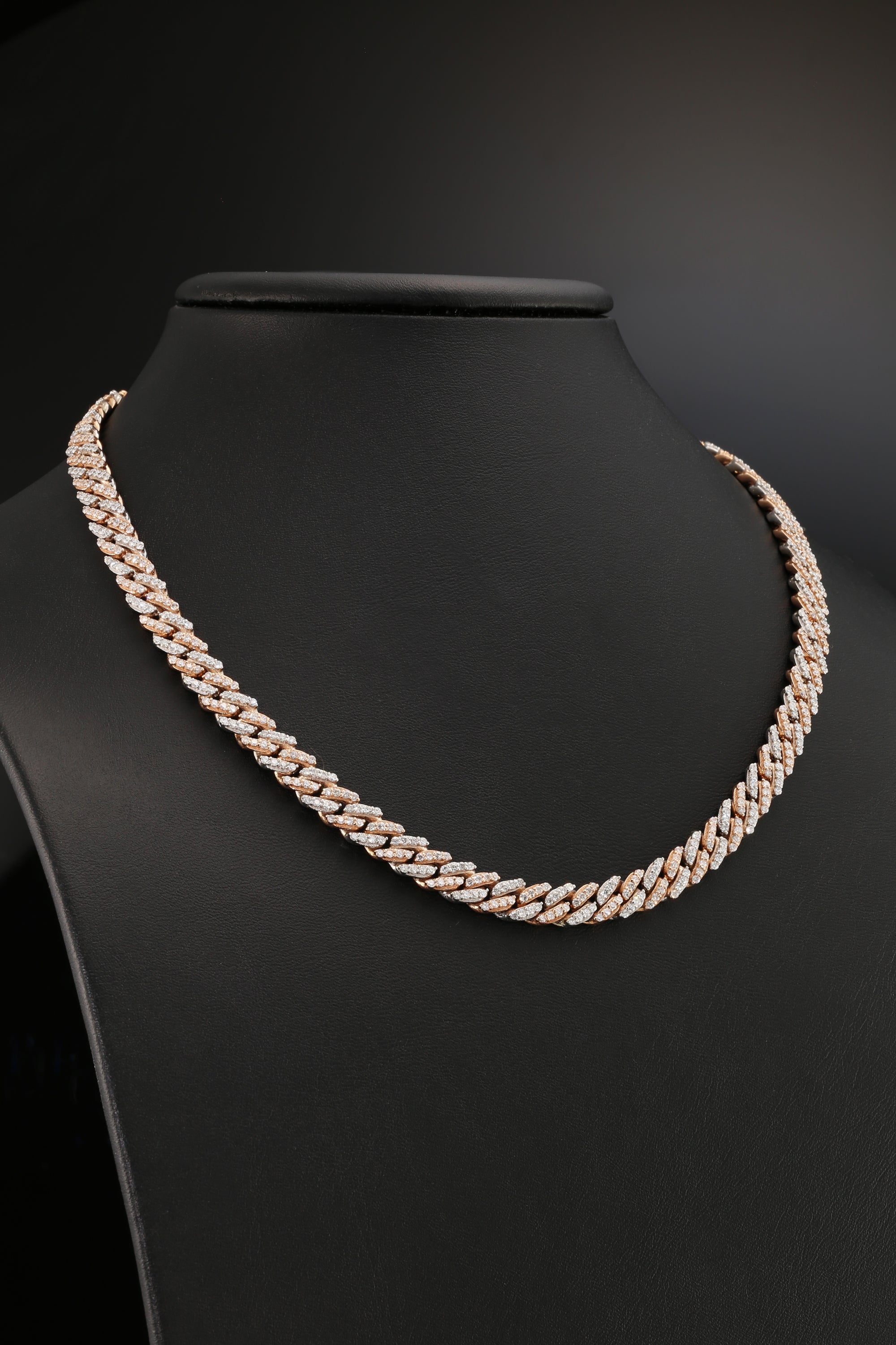 14K White and Rose Gold Two Tone Diamond Chain Necklace, 18&quot;