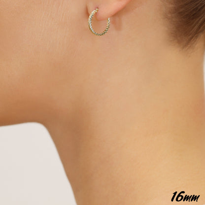 14K Yellow Gold Square Twist Hoop Earrings