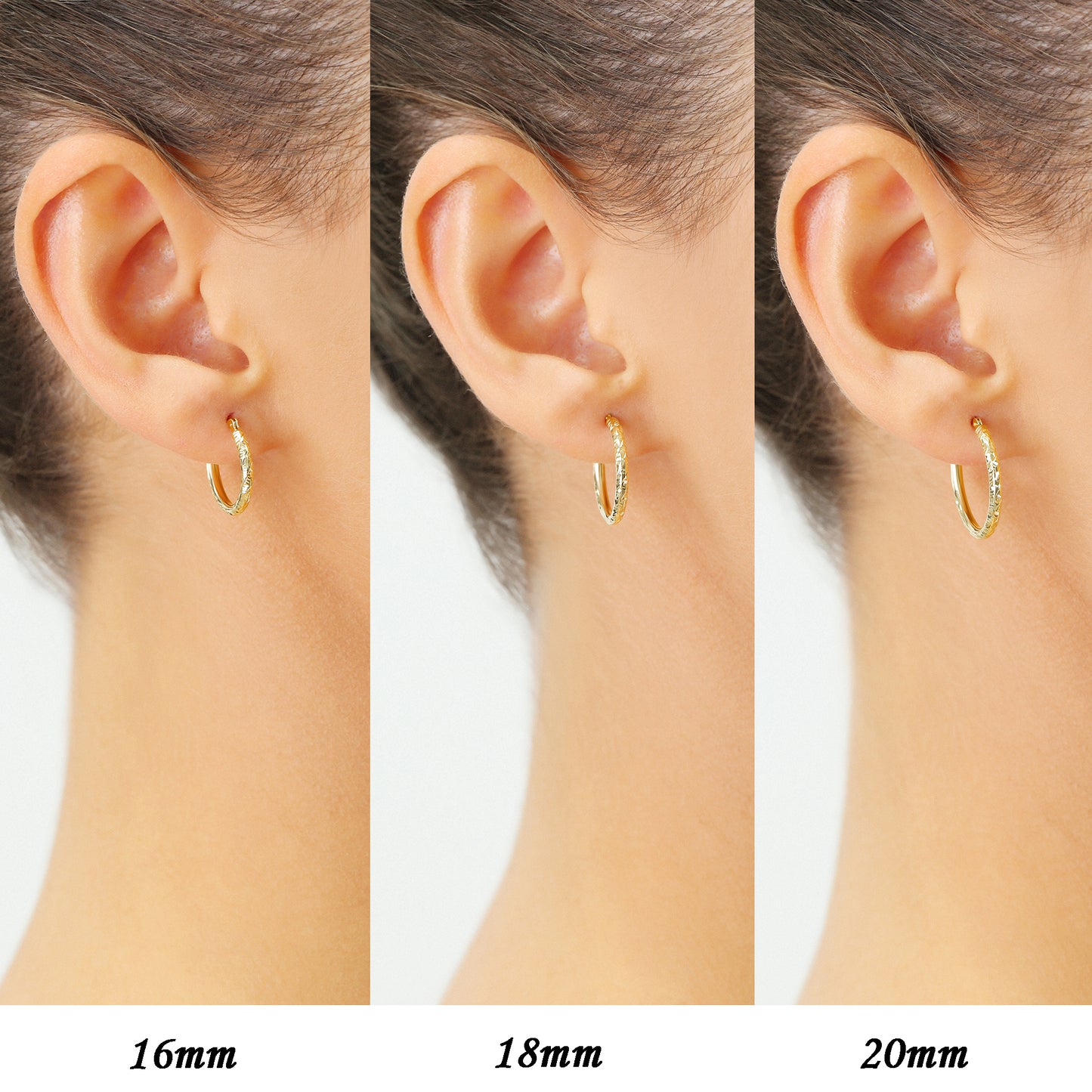 14K Yellow Gold Hoop Earrings with Hand Engraved Tornado Design
