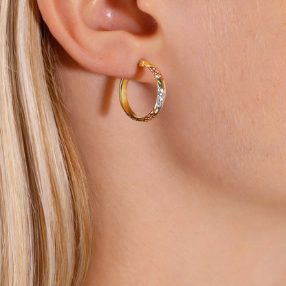 Tricolor Hoop Earrings - Sterling Silver Round Hoops