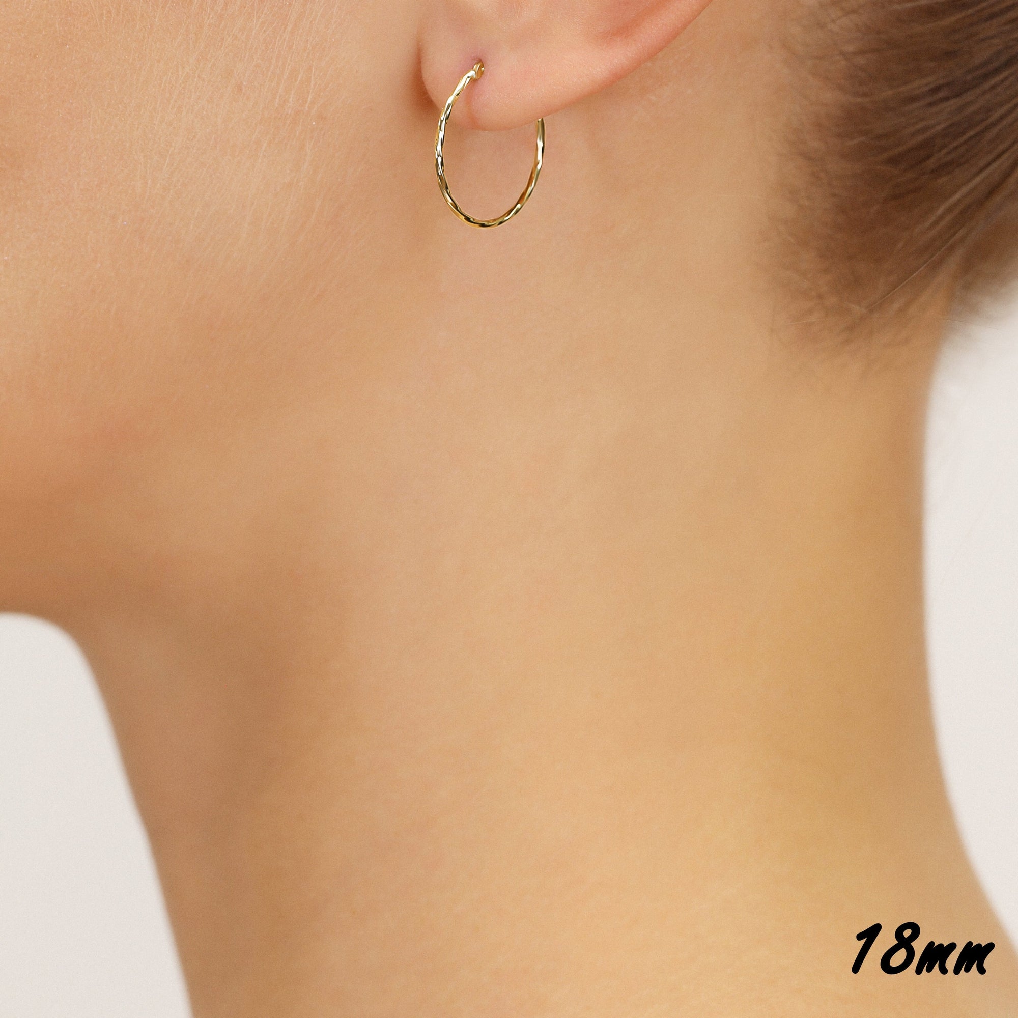 14k Yellow Gold Thin Twisted Hoop Earrings, 1mm