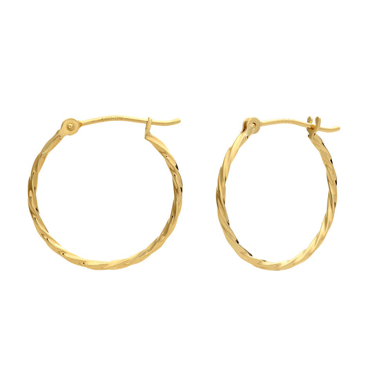 14k Yellow Gold Thin Twisted Hoop Earrings