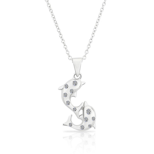 Sterling Silver Twin Dolphin Necklace