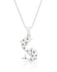 CZ Twin Dolphin Charm Necklace in Sterling Silver