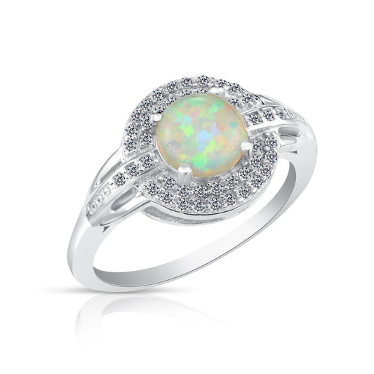 Sterling Silver Double Halo Opal Ring