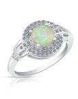 CZ Double Halo Opal Ring in Sterling Silver