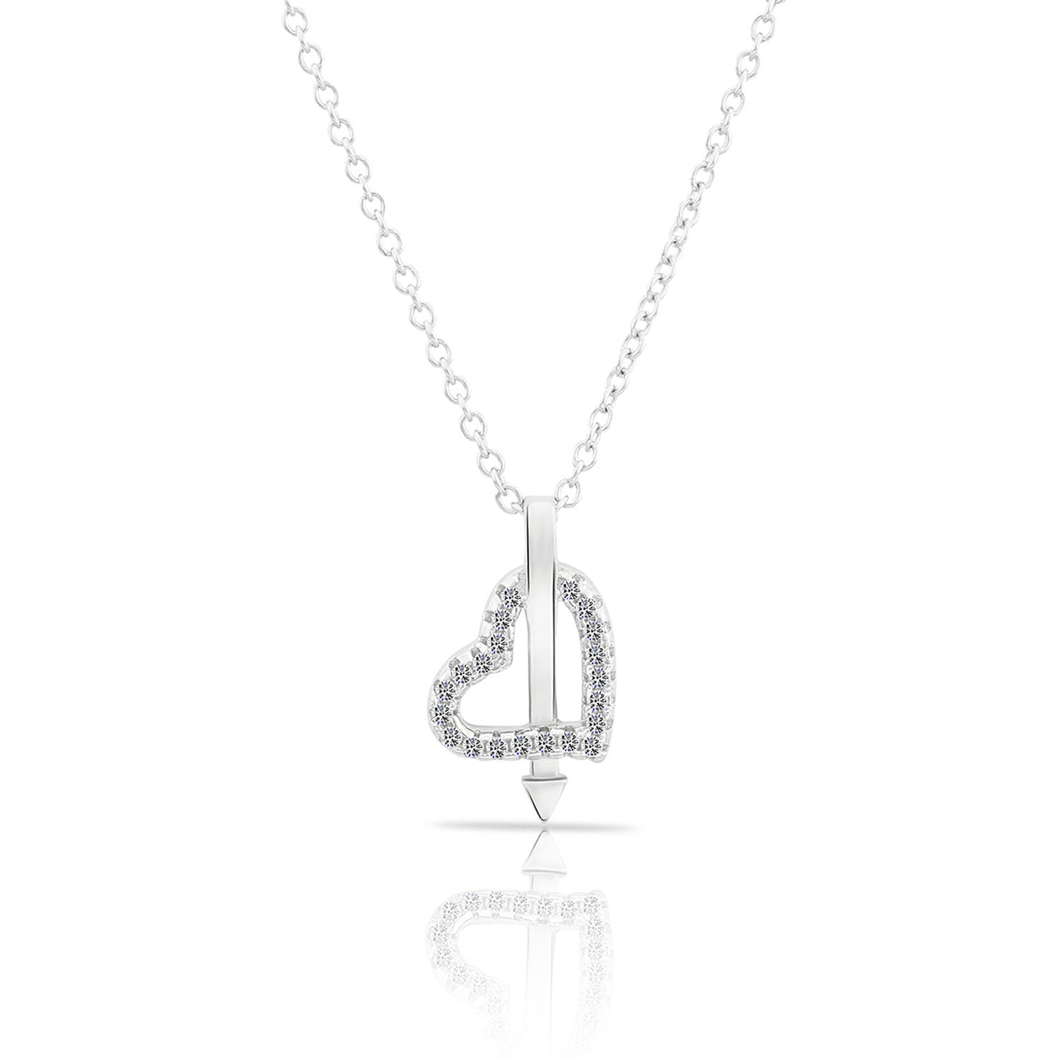 CZ Arrow Heart Charm Necklace in Sterling Silver