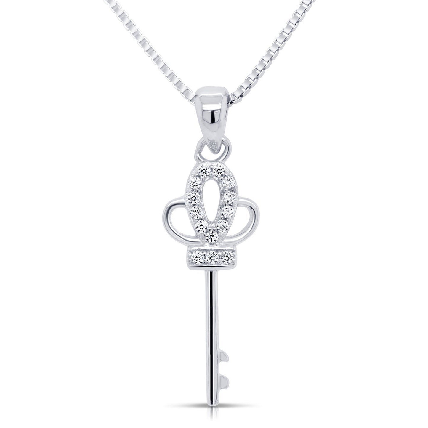 Sterling Silver Royal Key Charm Necklace