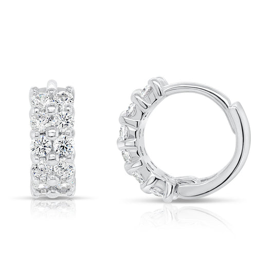 Sterling Silver Double Row Huggie Hoop Earrings