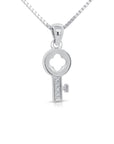 CZ Tiny Key Charm Necklace in Sterling Silver