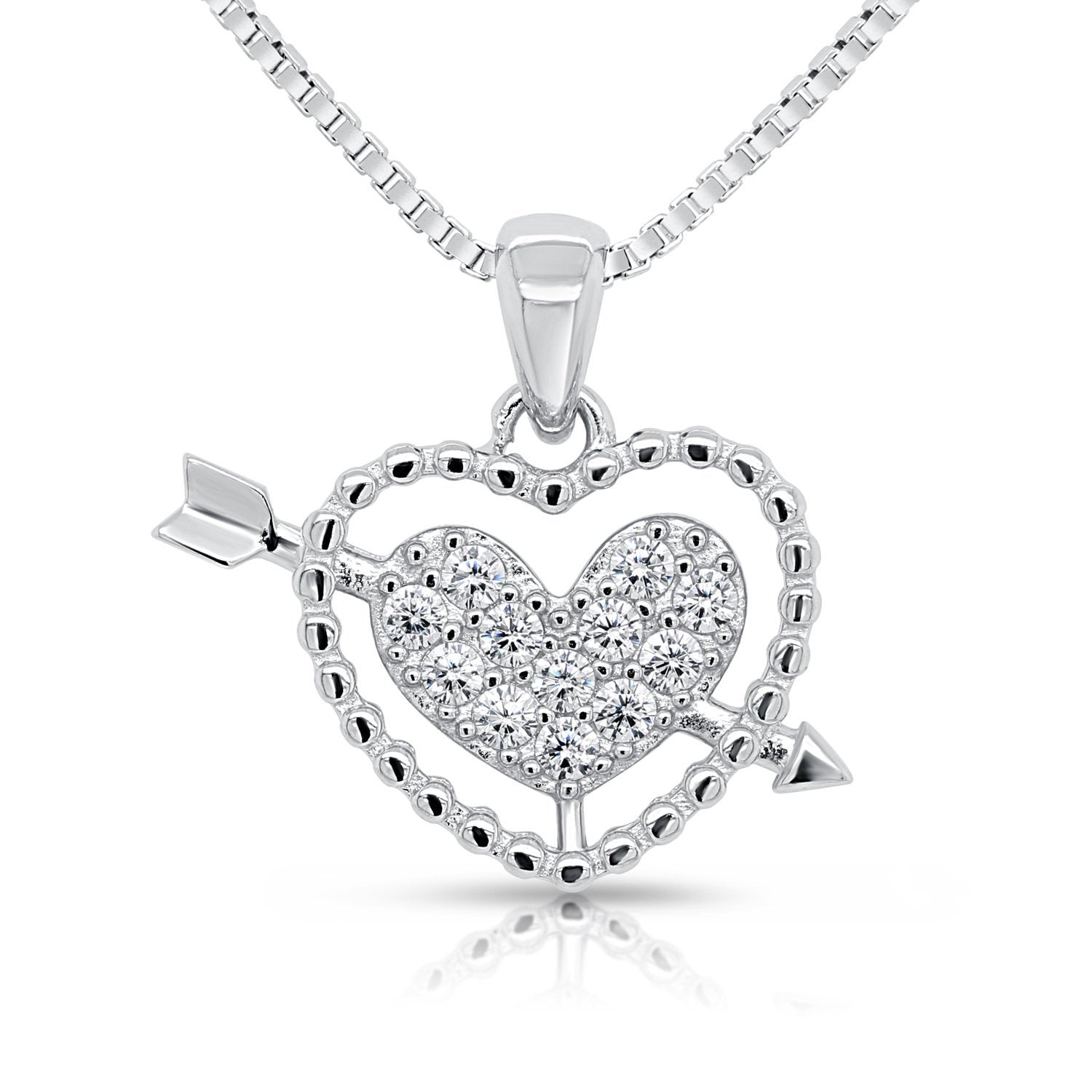 CZ Heart And Arrow Charm Necklace in Sterling Silver