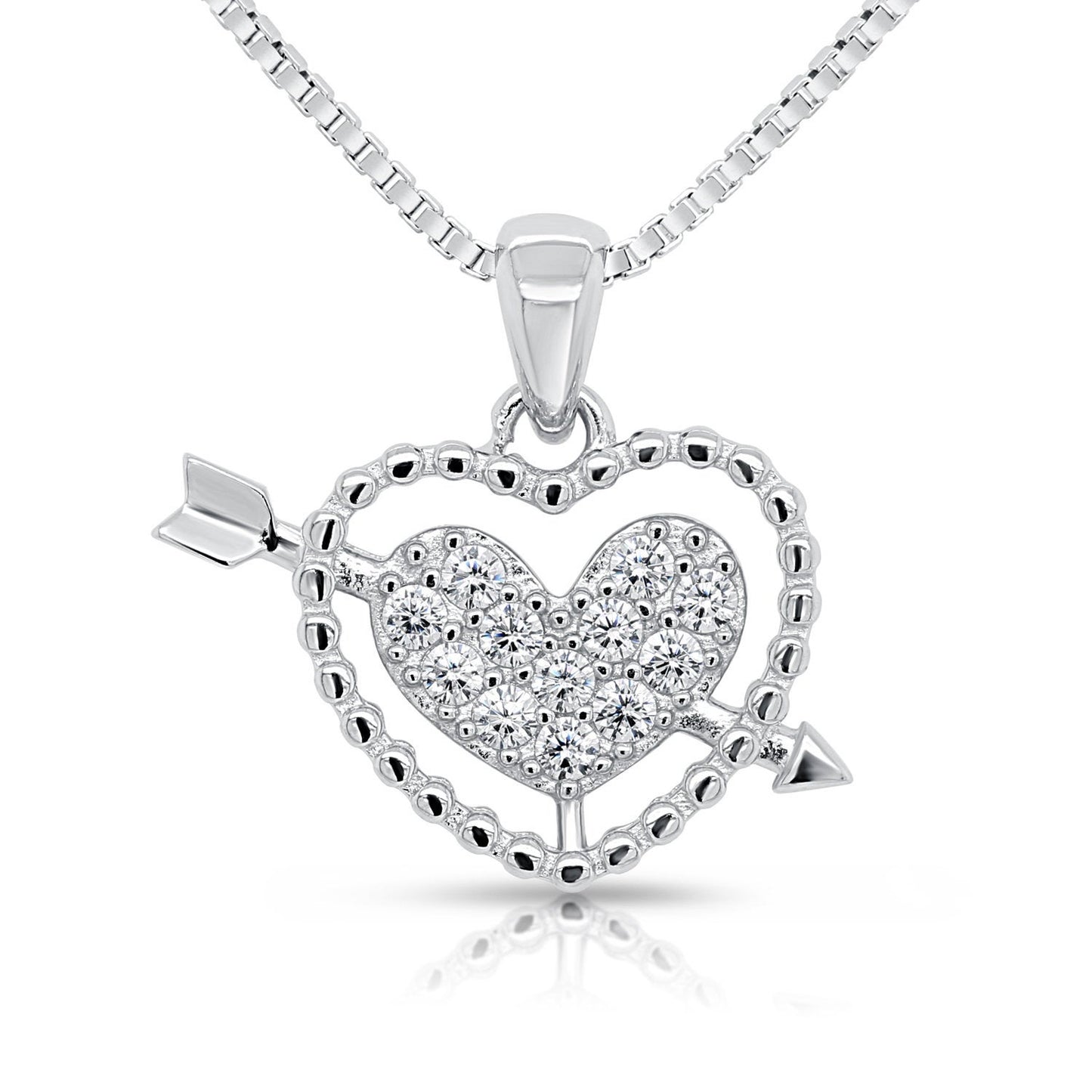 Sterling Silver Heart And Arrow Charm Necklace