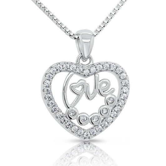 Sterling Silver Heart and Love Necklace