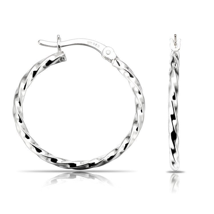Round Twisted Hoop Earrings in Sterling Silver