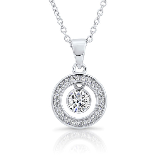 Sterling Silver Round Halo Necklace, 1037