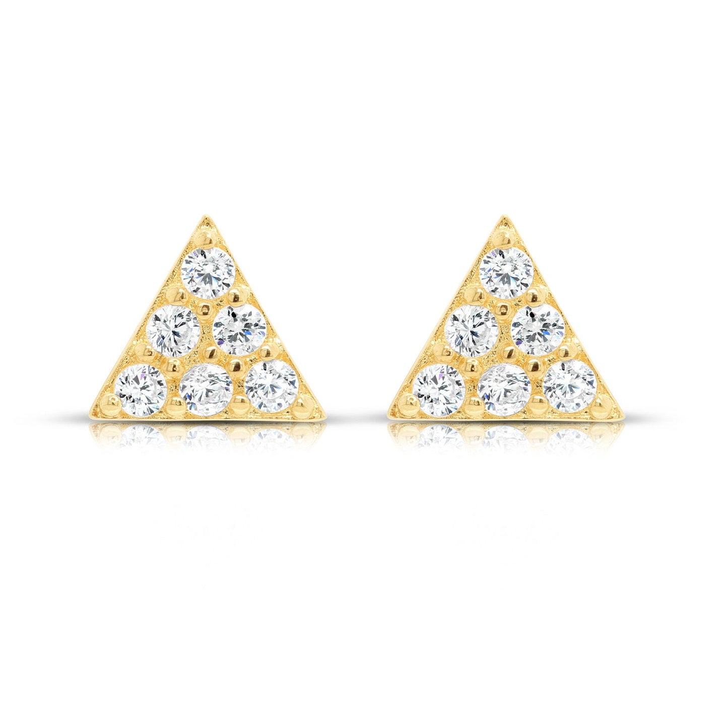 14k Gold Triangle Stud Earrings with Cubic Zirconia