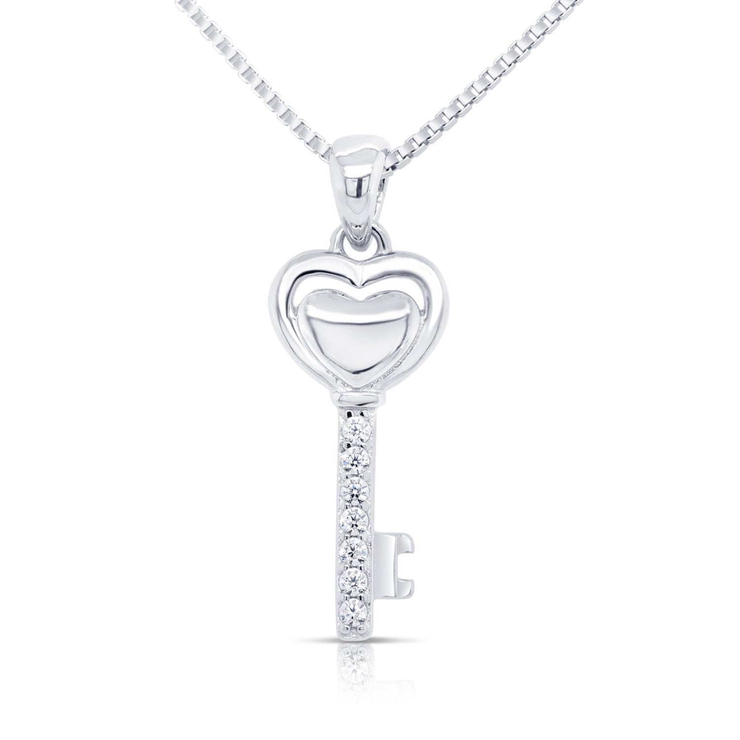 Sterling Silver Heart and Key Charm Necklace