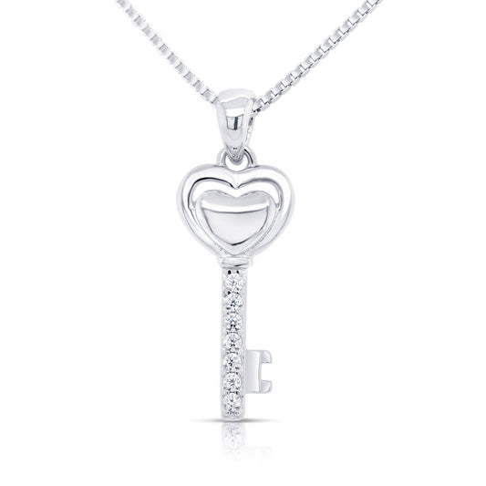 Sterling Silver Heart and Key Necklace