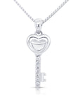 CZ Heart and Key Charm Necklace in Sterling Silver