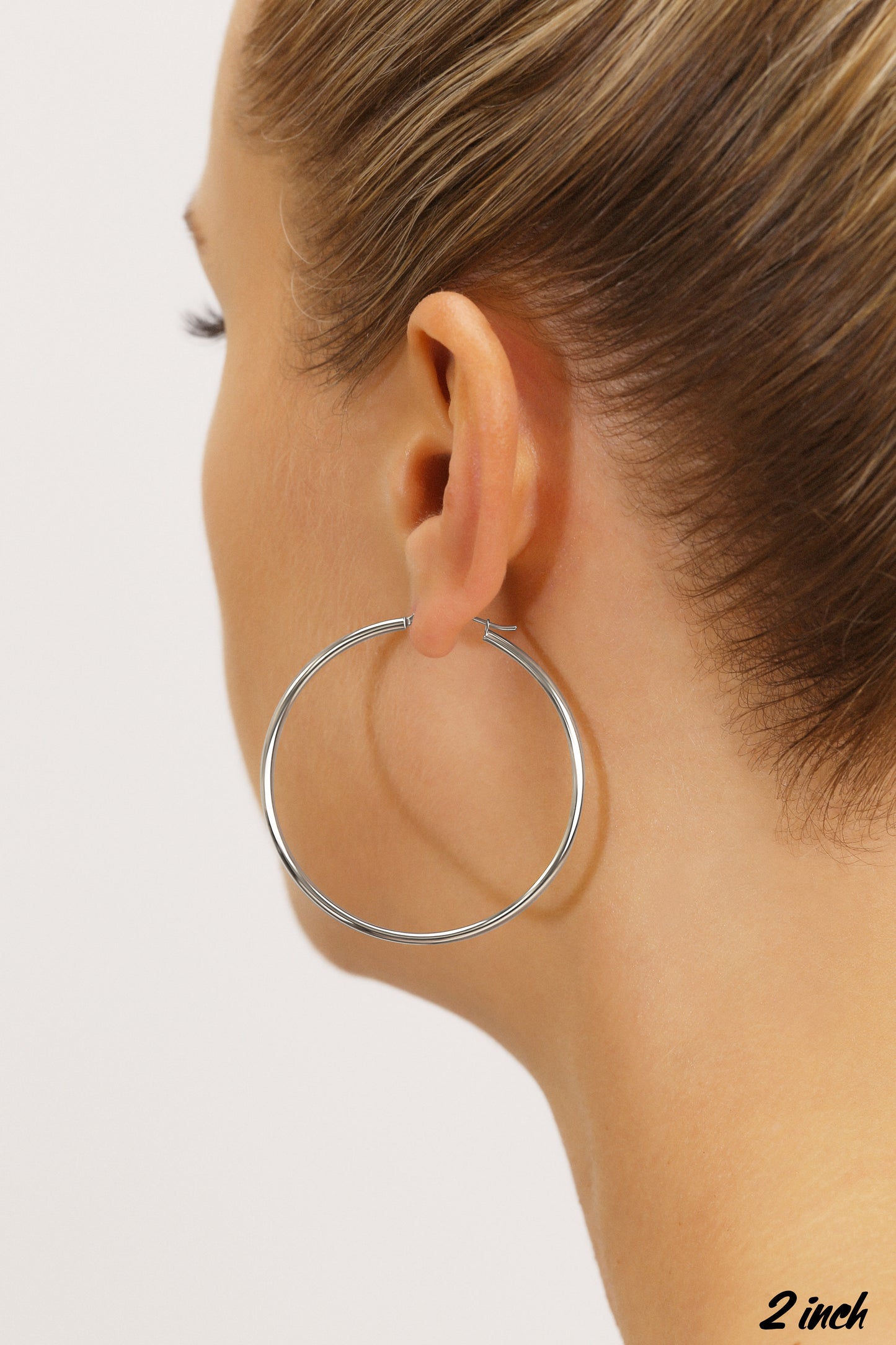 14k White Gold Classic Hoop Earrings, 2mm