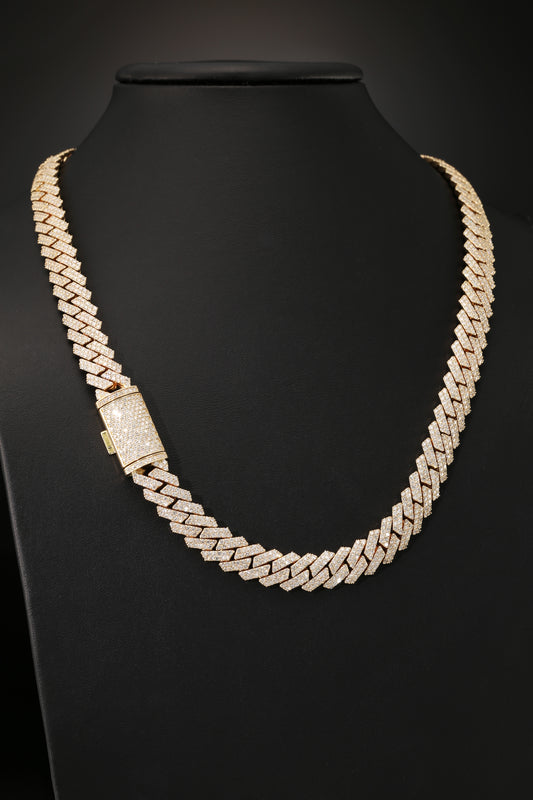 14K Yellow Gold Diamond Miami Cuban Link Necklace, 22"