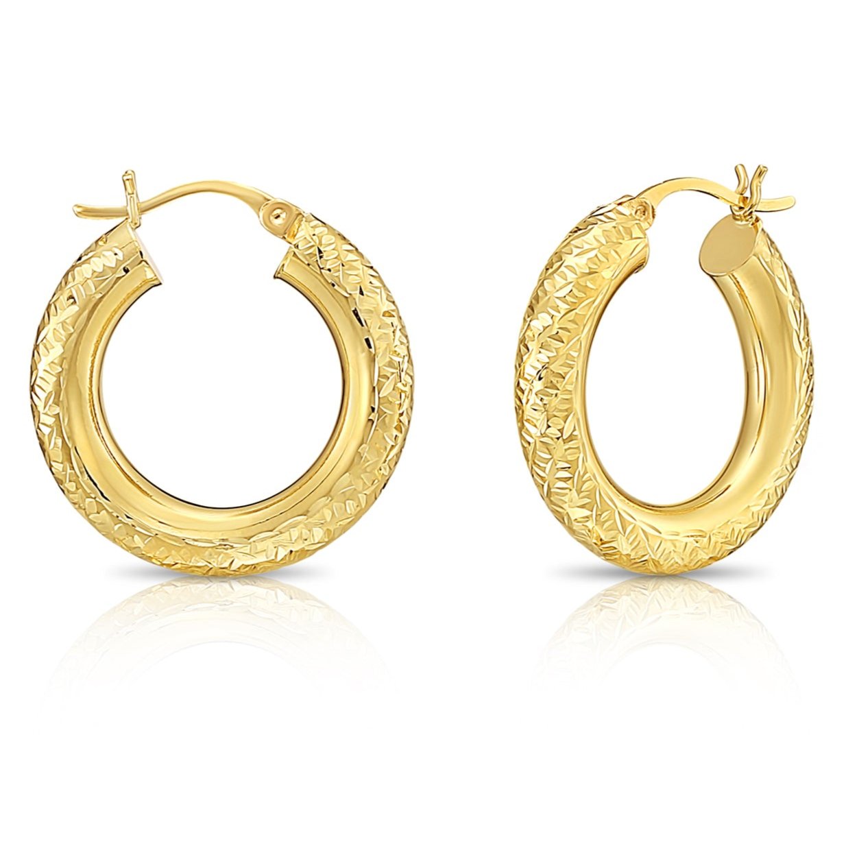 14k Yellow Gold Tornado Diamond Cut Hoop Earrings, 5mm