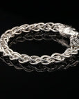 Byzantine Chain Bracelet, Lion Heads Lock, 8.5&quot;, Unisex in Sterling Silver