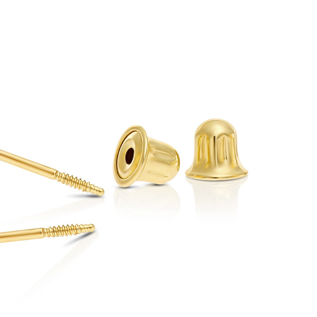 14k Gold Round Stud Earrings with Screw Backings