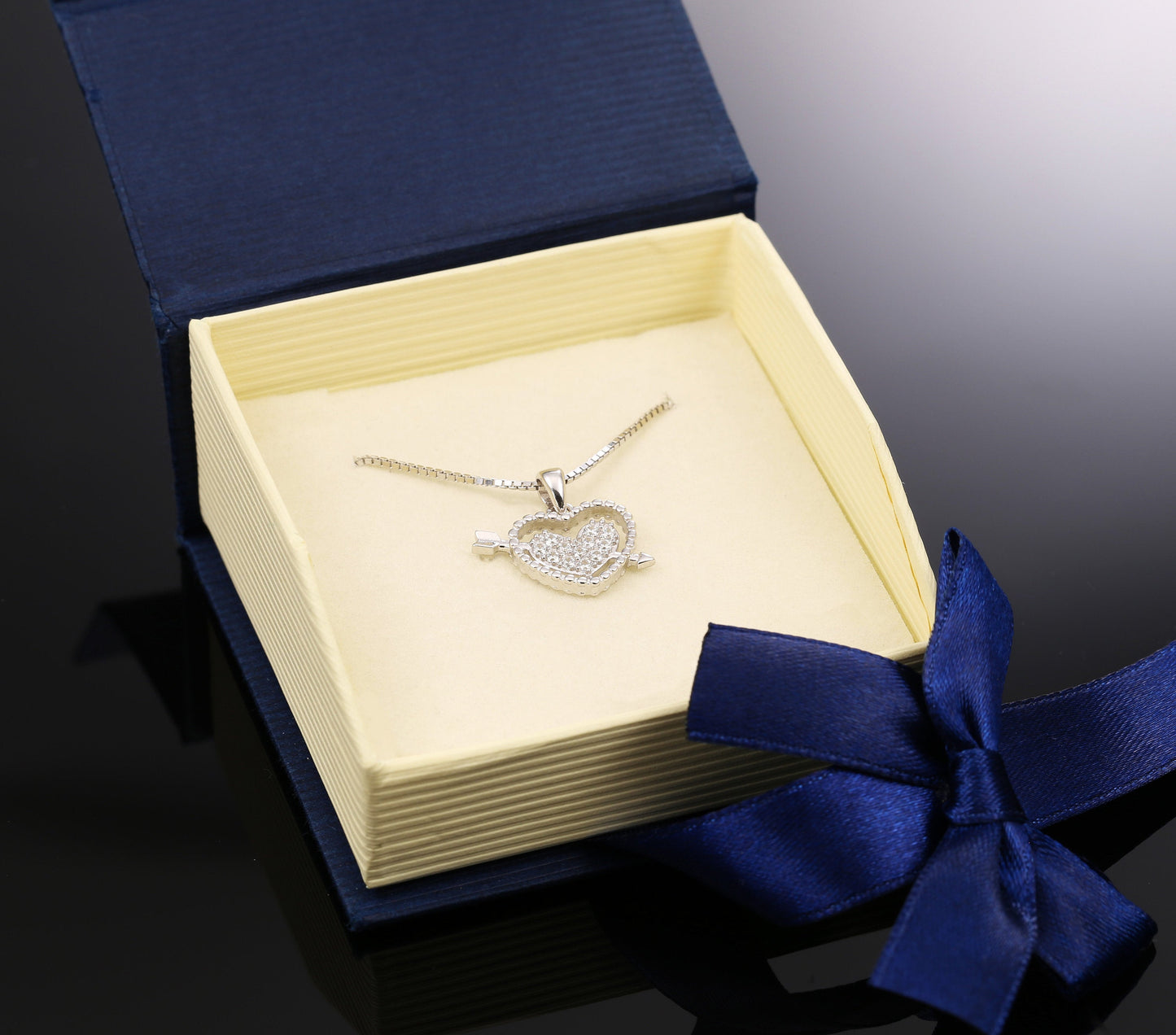 Sterling Silver Heart And Arrow Charm Necklace