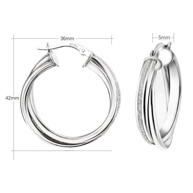 Sterling Silver Tangled Glitter Hoop Earrings, 1 Inch