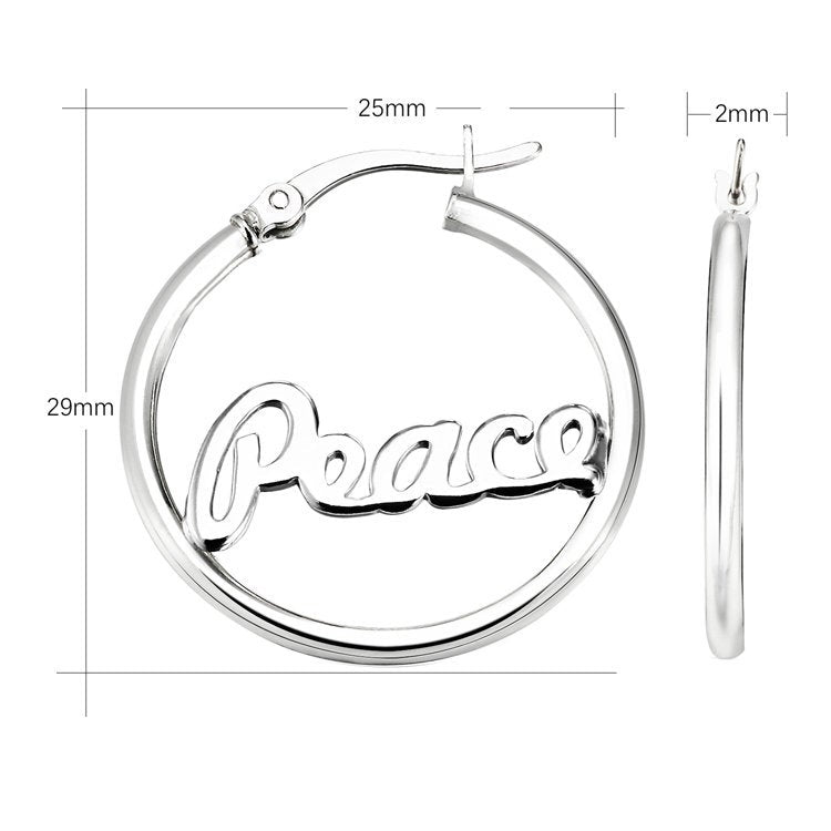 PEACE Hoop Earrings in Sterling Silver