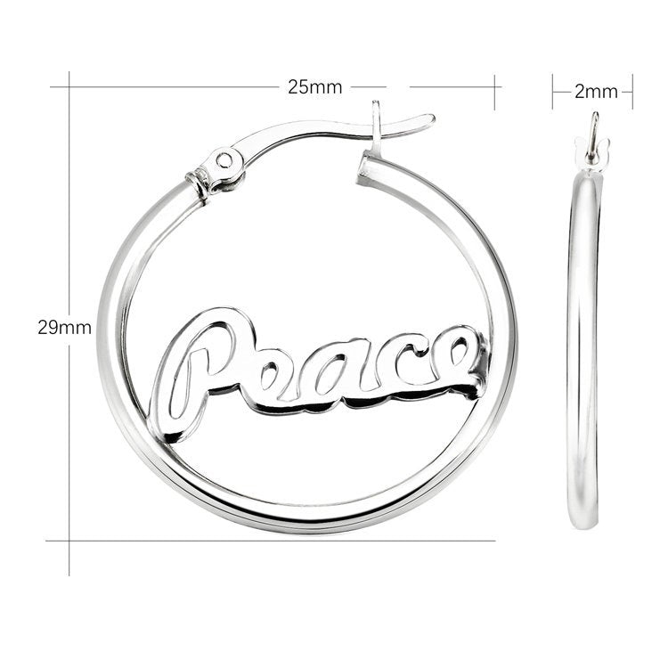 Sterling Silver PEACE Hoop Earrings, 1 inch