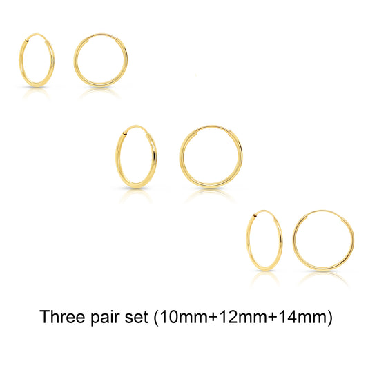 SET OF 3! 14k Gold Round Endless Hoop Earrings
