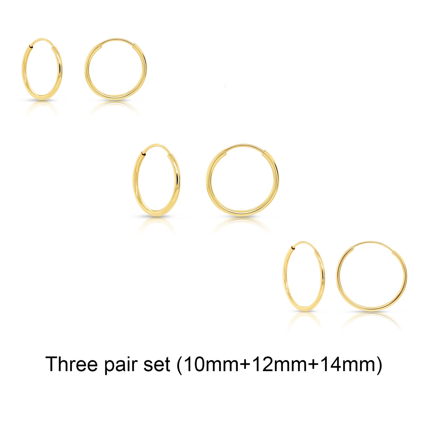 SET OF 3! 14k Gold Round Endless Hoop Earrings