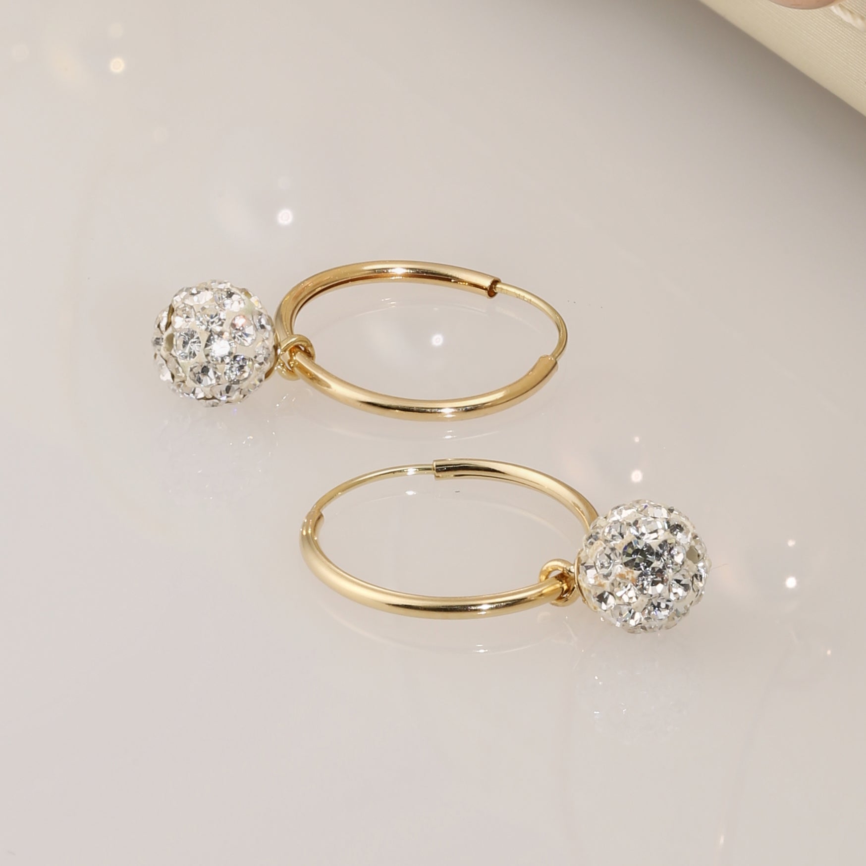 14k Yellow Gold Endless Hoops with Crystal Balls