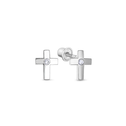 Classic Cross Stud Earrings in 14K Gold
