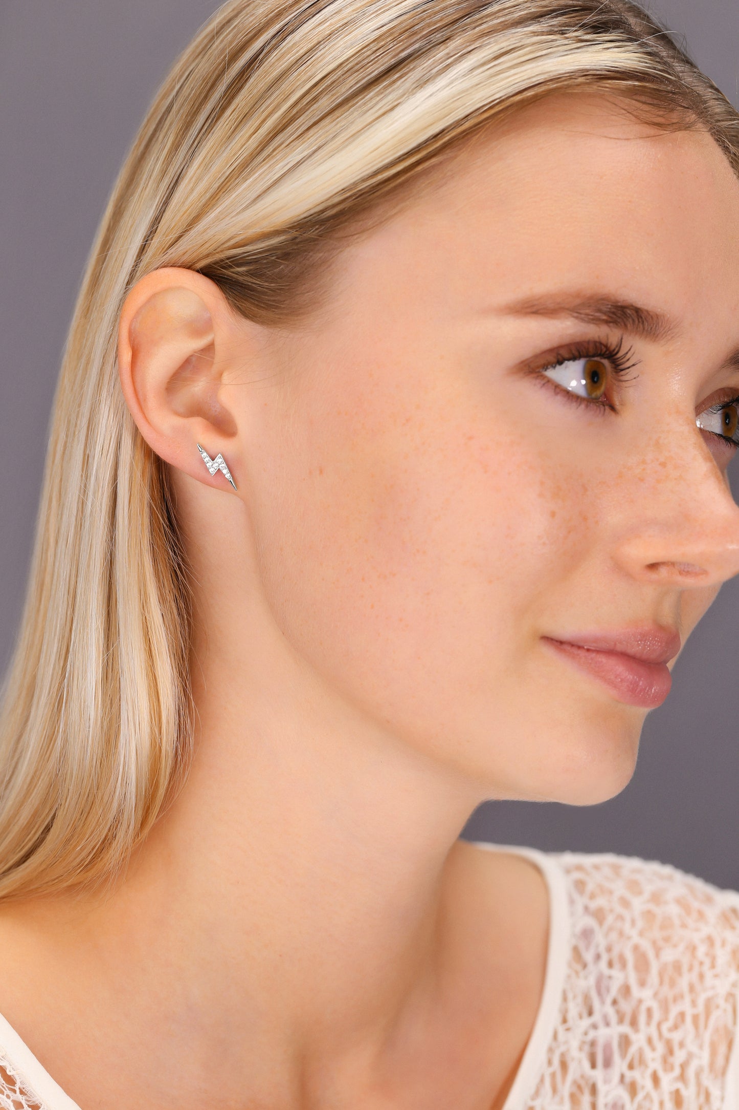 Sterling Silver Lightning Bolt Stud Earrings, Gold Plated