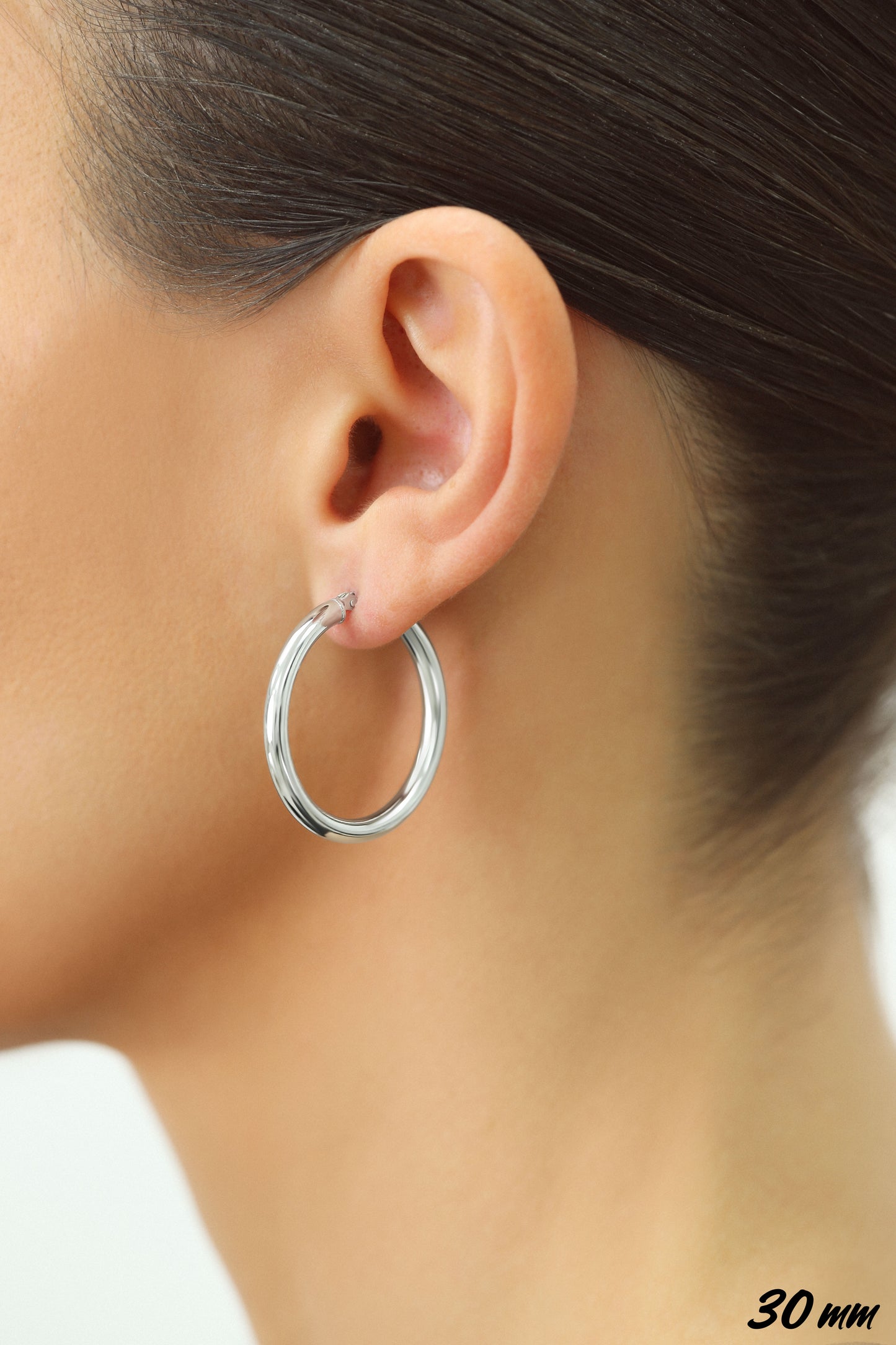 Women's Sterling Silver Hoop Earring with Click Top - Silver (30mm)