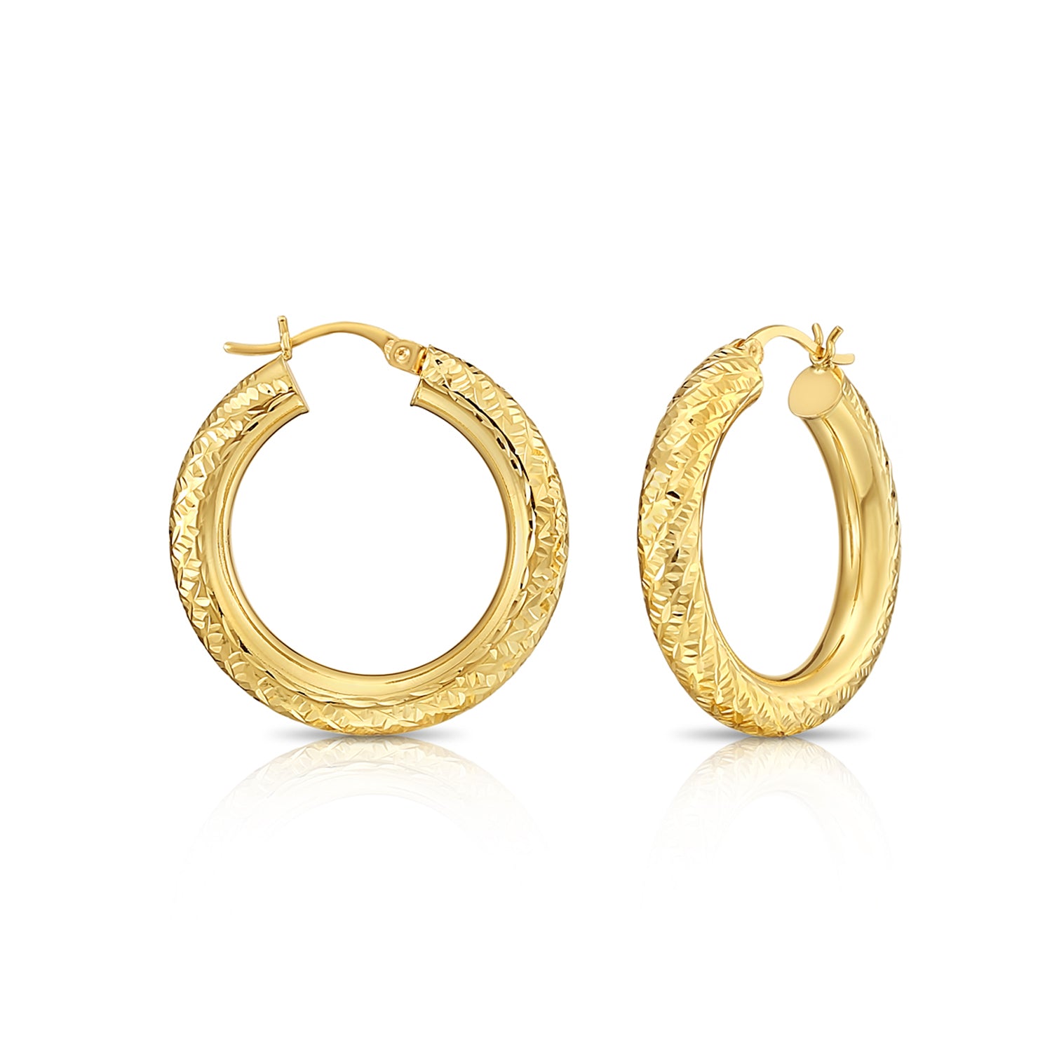 14k Yellow Gold Tornado Diamond Cut Hoop Earrings, 5mm Thin