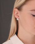 CZ Big Pearl Flower Stud Earrings in Sterling Silver