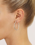 14k White Gold Classic Hoop Earrings, 2mm