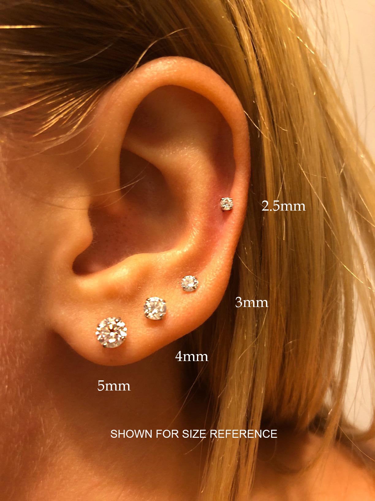 Set of 3! 14k Yellow Gold Solitaire Stud Earrings, Pushback Sleeper Studs, Unisex