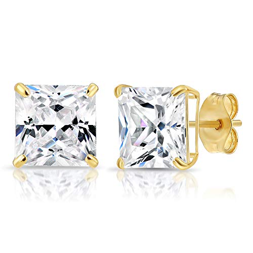 14k Yellow Gold Square CZ Stud Earrings with Butterfly Pushbacks, Unisex